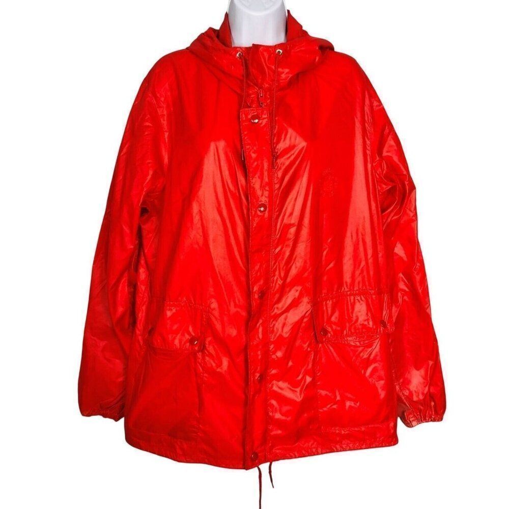 Vintage 80s Chaps Ralph Lauren Mens M Jacket Red Windbreaker Hooded Crest